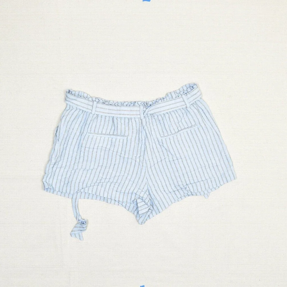 NEW Loft Women Striped Linen Blue Size XL Pockets Chino Shorts Belted